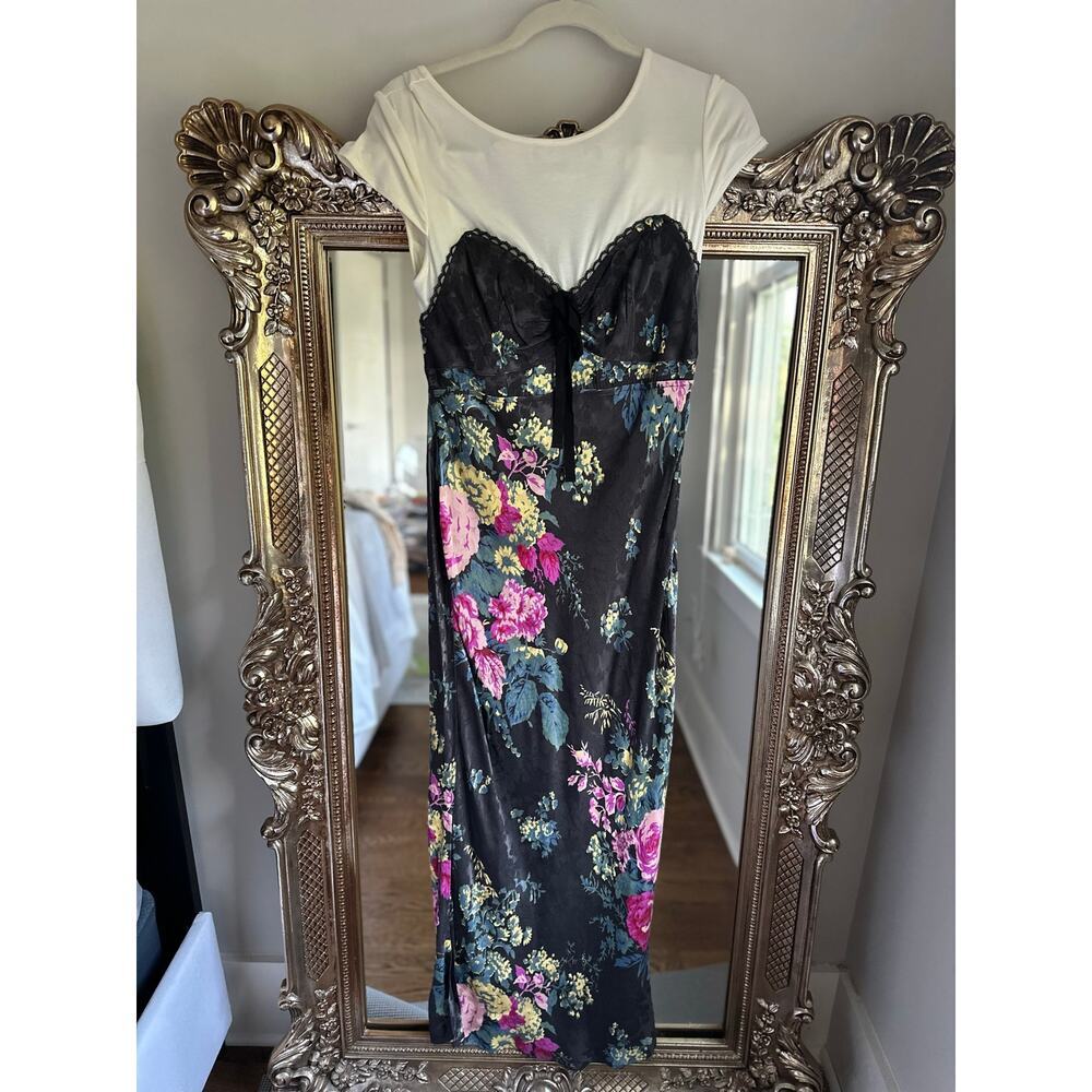 Anthropologie Twofer Black Floral Midi Slip Dress Small NEW NWT - Picture 5 of 7